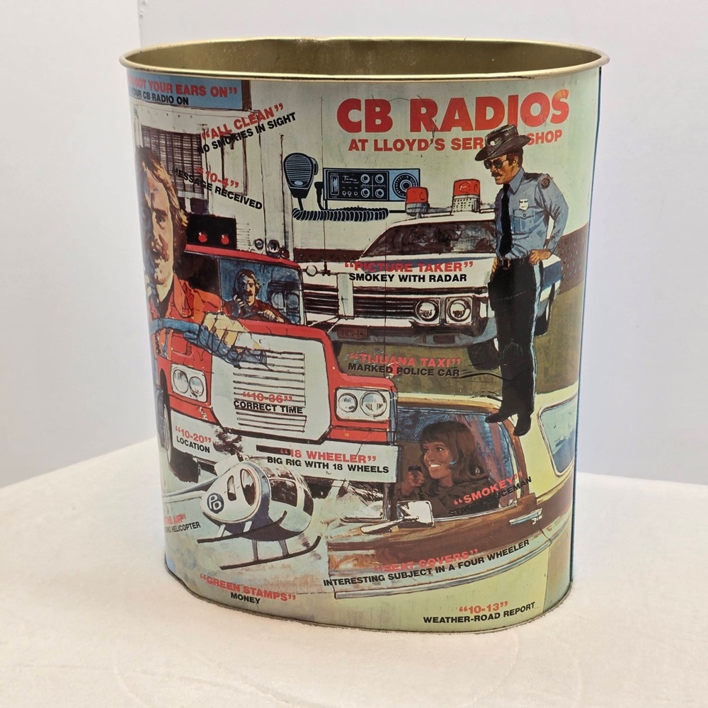 Cheinco CB Radios Tin Wastebasket Vintage Trucking Decor USA